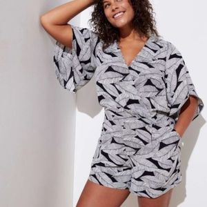 Loft Black & White Palm Frond Romper